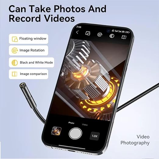 1920P HD Endoscope Camera with 8 Light, 9.8ft Ultra-Maneuverable Borescope for Smartphones, Handy Tangle-Free Snake Lightweight Inspection, Semi-Rigid Cable for Android and iOS, iPhone, iPad, Tablets
