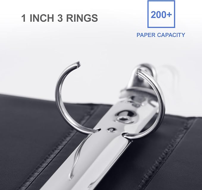 3 Ring Binder 1 Inch, ViVin Sturdy 1"-Round Ring Binder with 2 Interior Pockets, Clear View Cover, PVC-Free, Fits 200 Sheets of 8.5'' x 11'' Paper, Office Home School (8 Pack, Black)