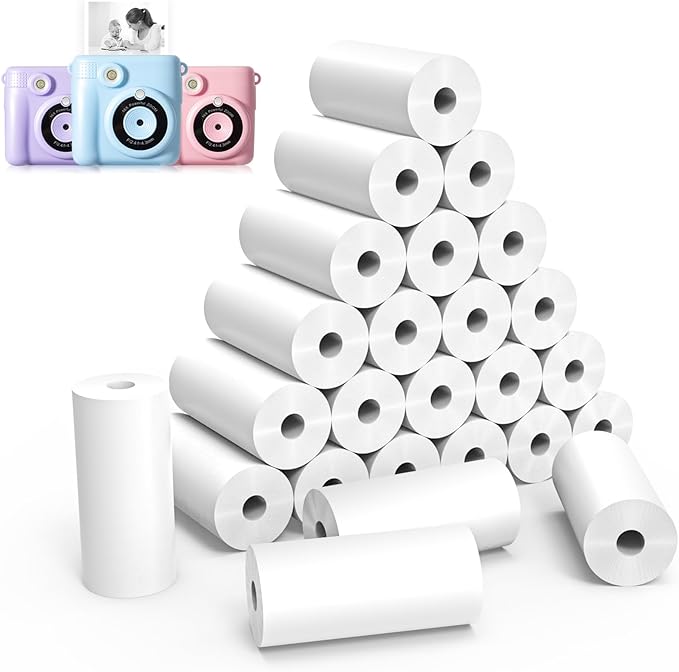 Hikkon 25 Rolls Instant Print Camera for Kids Refill Print Paper - Thermal Print Paper Rolls Photo Print HD Printing for Most Kids Instant Camera(White)