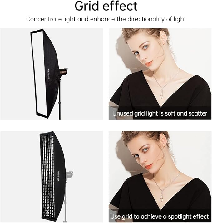 Godox FW30x120cm / 12"x47" Bowens Mount Strip Honeycomb Grid Softbox, Portable Softbox with Bowens Mount Speedring and Carry Bag, Strip Soft Box with Grid for Studio Strobe Flash Product Photography