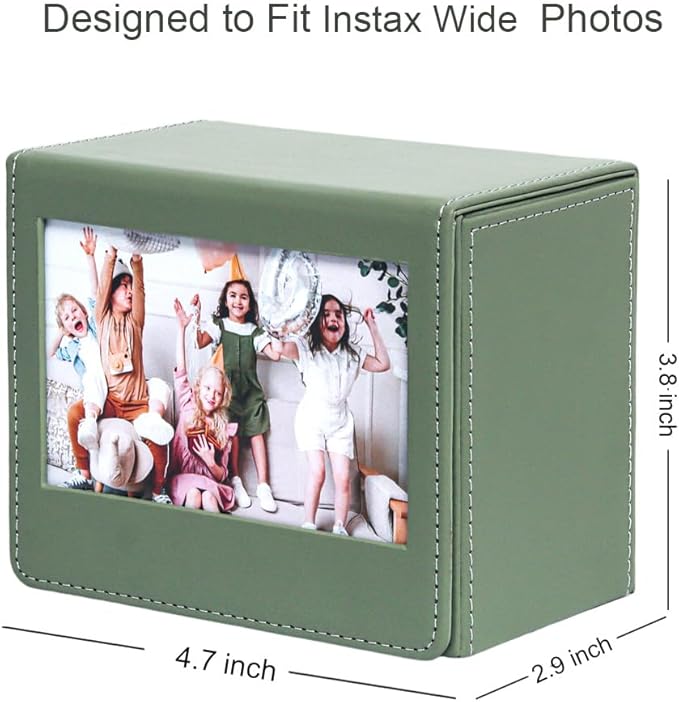 Orga'Neat Picture Holder Storage Case for Fujifilm Instax Wide Film, PU Leather Photo Holder with Pocket Outside, up to 50 Photos (Sage Green)