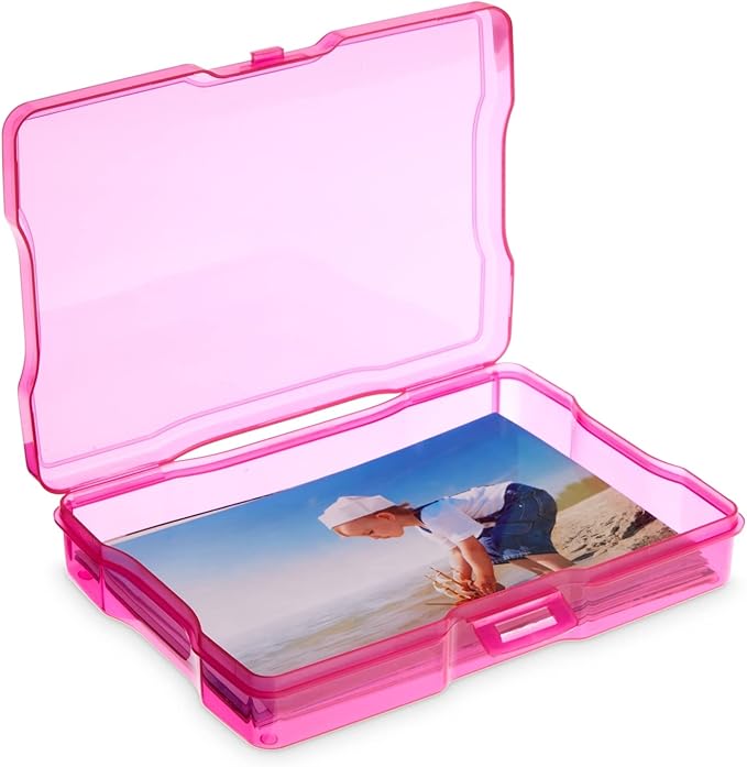 Paper Junkie Photo Storage Box - 4 x 6 in Clear Plastic & 6 Multicolor Inner Cases - Snap-Close Photo Storage Containers & Sticker Box