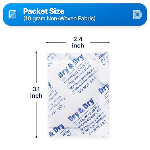 Dry & Dry 10 Gram [30 Packets] Silica Gel Packets, Desiccants - Rechargeable Fabric Silica Gel Packs, Silica Gel, Silica Packets, Desiccant Packs for Storage