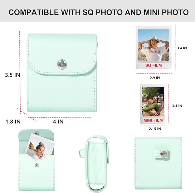 WOGOZAN Square Album for Fujifilm Instax Square/SQ1/SQ40/SQ6/SQ10/SQ20/SP-3 Instant Camera 2.9x3.4 Inch Films for Instax Square Film, Photo Album for Polaroid Mini Pictures, SQ Photo Pouch Bag (Green)