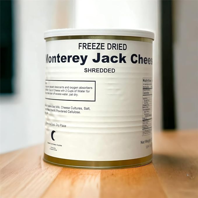 Military Surplus Freeze-Dried Shredded Monterey Jack Cheese #10 Can – Emergency Food Supply | Long-Term Storage | 25+ Year Shelf Life | Survival, Camping, Hunting, Backpacking | Pack of 6 – 32 oz per Can
