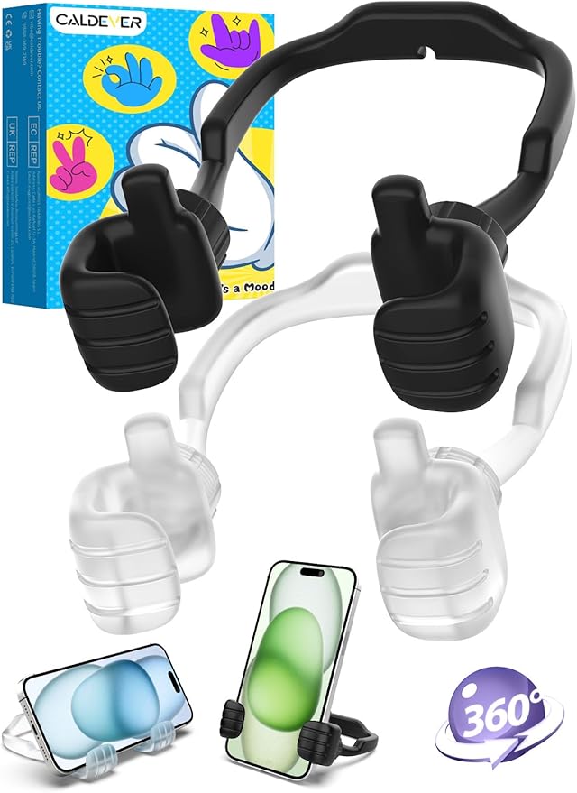 Easter Basket Stuffers for Kids Teen Boys Girls Cell Phone Stand - 2 Pack Thumbs Up Lazy Phone Holder for Desk Birthday Easter Gifts for Adults Women Men (Black & Transparent, 2)