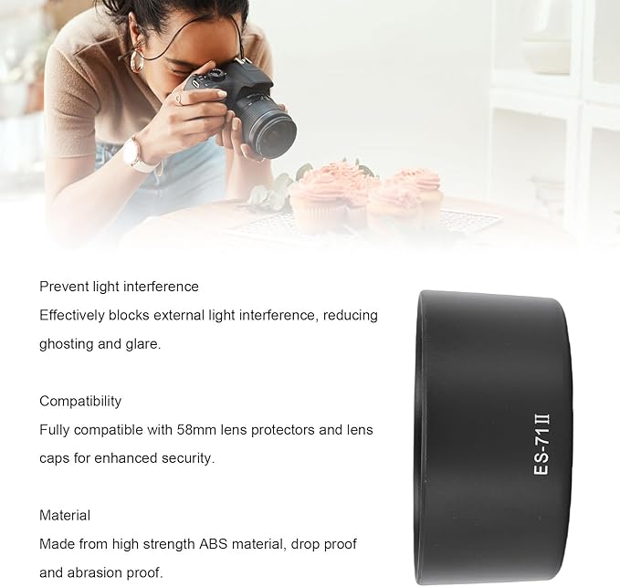 Yunseity Lens Hood for EF 50mm f1.4 USM ES-71II Black ABS Bayonet Mount Shade Compatible with 58mm Filter Protector for 50mm f1.4 Lens