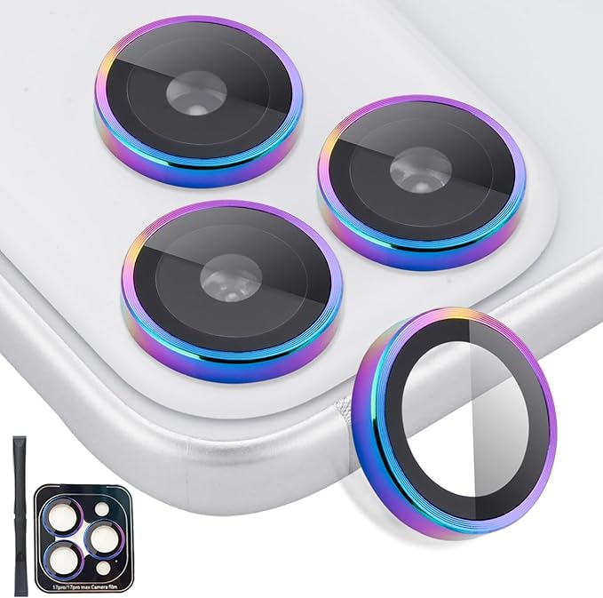Camera Lens Protector for iPhone 17 Pro/17 Pro Max, Aluminum Alloy Tempered Glass Lens Protector with Installation Frame Fits for iPhone 17 Pro/17 Pro Max (Colorful)