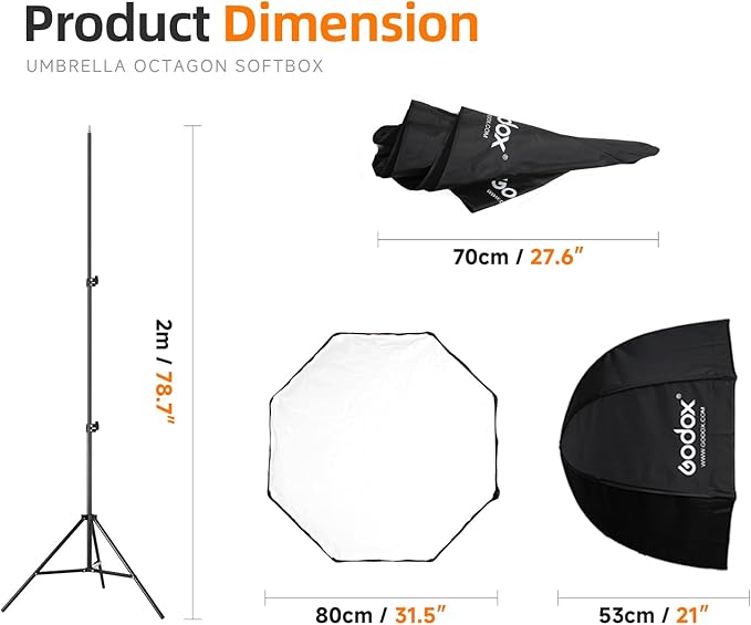 Godox Photo Studio 80cm 31.5in Portable Octagon Umbrella Softbox,190cm Light Stand with Hot Shoe Holder Bracket kit for Flash Speelidte