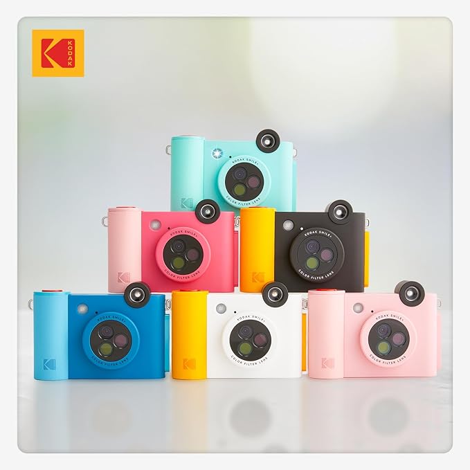 Kodak Smile+ 2-in-1 Digital Instant Print Camera & Wireless Bluetooth Photo Printer - 10MP, Special-Effect Rotating Lens, Zink 2x3” Sticky-Back Photos, Print via Fun App from Smart Devices - Pink