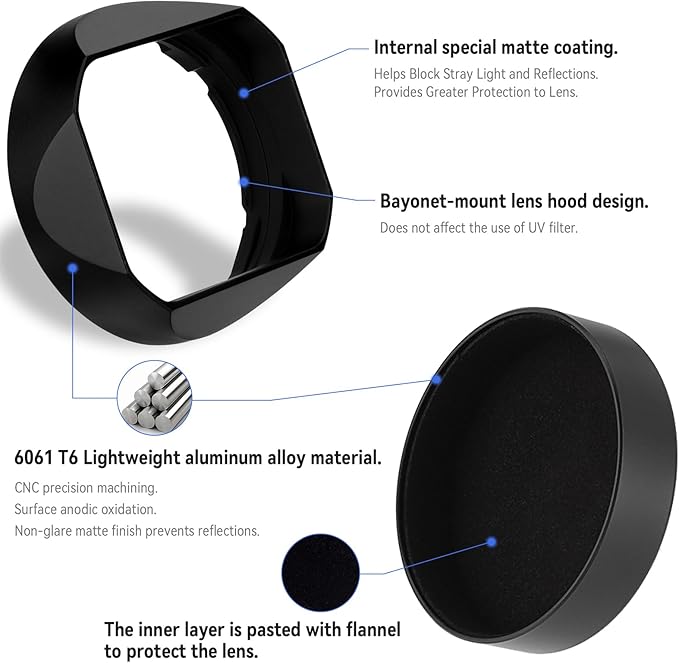 Haoge LH-X50N Bayonet Square Metal Lens Hood for Fujifilm Fuji Fujinon XF 50mm F2 R WR Lens with Metal Cap Kit on X-Pro3 X-T4 X-S10 Camera