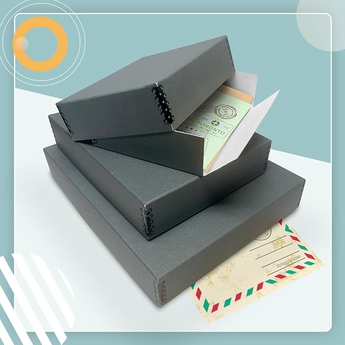 Golden State Art, Archival Storage Box, Acid-Free Drop Front Museum Box with Metal Edge for Storing Artwork Photos Documents Prints Arts And Crafts (Gray-14.75x18.75x3 Inches)