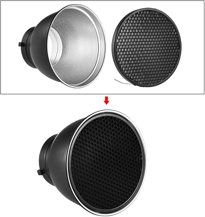 Andoer 7" Standard Reflector Diffuser Lamp Shade Dish with 60° Honeycomb Grid for Bowens Mount Studio Strobe Flash Light Speedlite (Without Soft Cloth)
