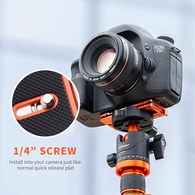 K&F Concept Aluminum Alloy Quick Release Plate with 1/4 Inch Screw for Camera, Cage, Cellphone etc (Orange)