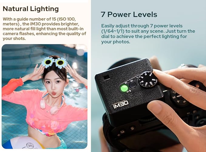 Godox iM30 Mini Flash Camera Flash with Diffuser, GN 15,7 Power Levels,CCT 6500K±200K,Manual Flash Speedlite for Canon/Sony zv1/Sony zve10 /Ricoh gr3/Nikon/Fuji f1-230 Full-Power Flashes/3.6S Recycle