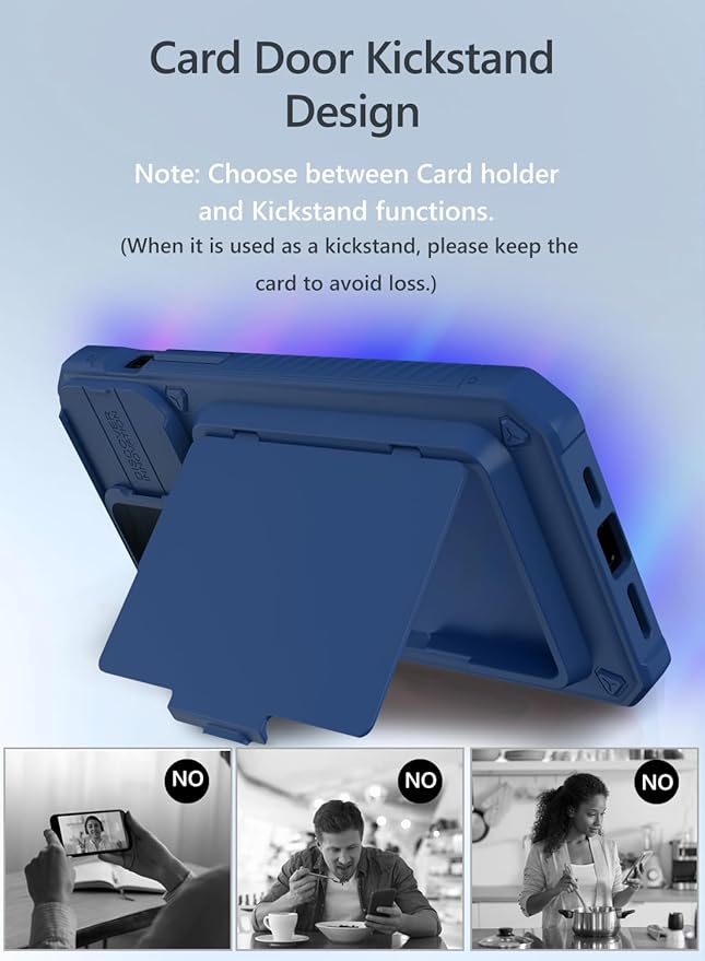 Vihibii for iPhone 15 Pro Max Wallet Case with Card Holder (4 Cards) & Slide Lens Protective Cover & Kickstand & Raised Edges Protect Screen, Shockproof Rugged Case for iPhone 15 Pro Max 6.7", Blue
