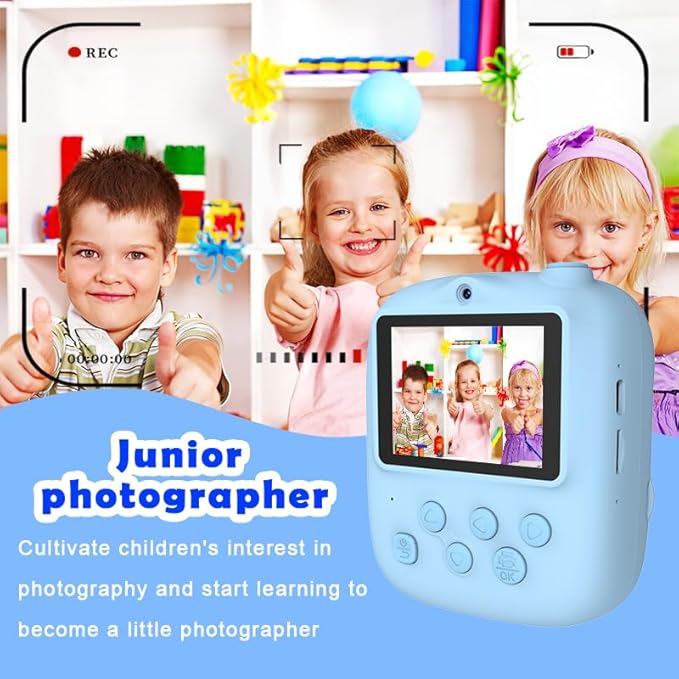 Kids Camera Instant Print for Kids, Kid Camera Instant with Mirror, HD Dual-Lens Selfie Digital Camera with 3 Rolls Print Paper & 32GB Card, Holiday Birthday Gifts Toys for Girls Boys Toddler.（Blue