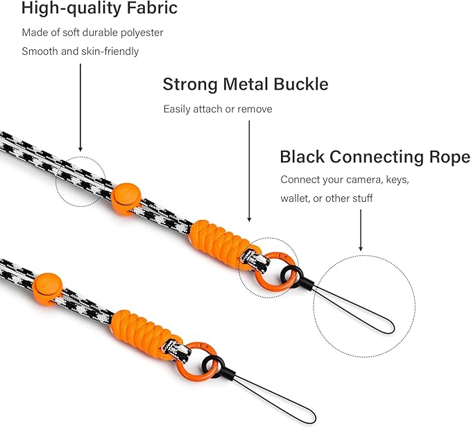 VOVMOEYA Camera Strap,Long Neck Strap for Fujifilm Mini 12/11/9/8/7+,Shoulder Strap camera strap Long Crossbody Lanyard Camera/Badge Holder/Keys/Wallet Multi-Function Lanyard(black and white mix)