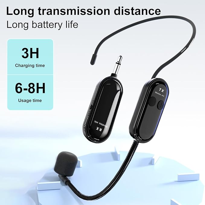 ZOWEETEK Wireless Microphone Headset, 2.4G Wireless Headset Mic System,165ft Range, Plug and play, 1/8'' and 1/4'' Plug, Support Voice Amplifier,PA System,for Teacher,Yoga, Fitness Instructor,Training