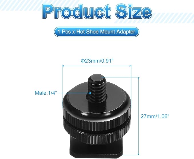 PATIKIL Hot Shoe Adapter 1/4" Male, 1 Pcs Hot Shoe Mount Adapter Camera Mount Screw Camera Video Light Converter for Microphone Holder Accessories 1.06x0.91x0.91 Inch