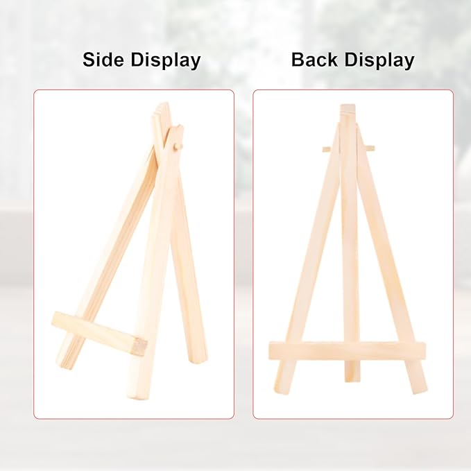 Voittozege 40 Pcs 6 Inches Mini Wood Easel, Wooden Tripod Holder Stand for Painting Mini Tabletop Easels for Card Artist Crafts Photos Gift