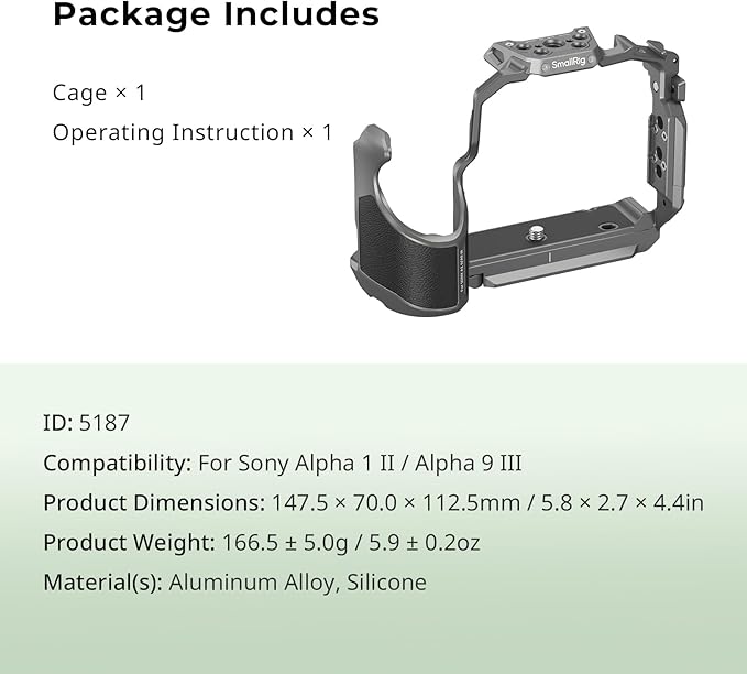 SmallRig Hawklock Quick Release Cage for Sony Alpha 1 II/Alpha 9 III, Multiple Installation Points, Built-in Quick Release Plate for Arca and HawkLock H21 NATO Rail