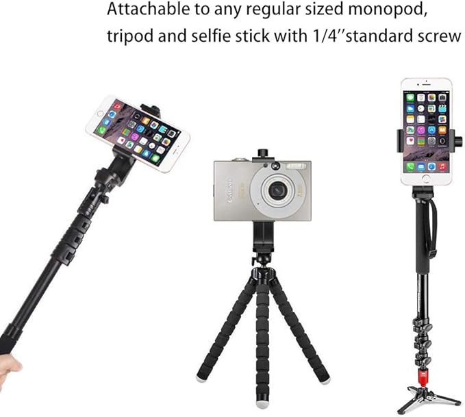 Ailun Phone Holder/Vertical and Horizontal Tripod Mount Adapter Rotatable Bracket with 1/4 inch Screw, Adjustable Clip for iPhone, Android Cell Phone, Selfie Stick, Camera Stand