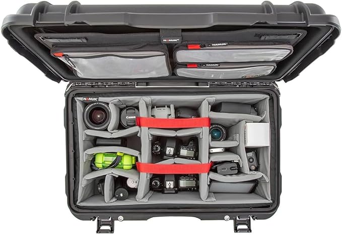 Nanuk 938 Wheeled Waterproof Hard Case with 3-Pocket Lid Organizer and Padded Divider, Black