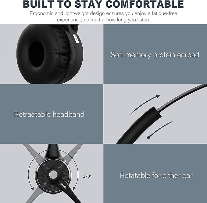 Trucker Bluetooth Headset with Microphone, Wireless Cell Phone Headset with Noise Canceling Mic Charging Base Mute Function for Home Office Call Center Skype (Black&Silver)