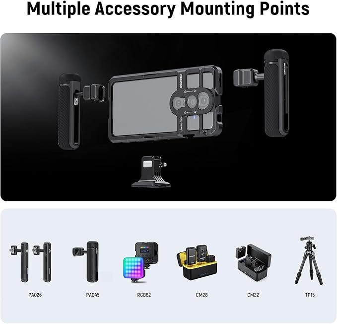 NEEWER Xperia PRO-I Cage, Quick Release Video Rig Case Phone Stabilizer Holder for Recording Filming, 67mm Filter Adapter, 17mm Lens Backplate, T Mount Backplate Compatible with Moment Sony, PA086