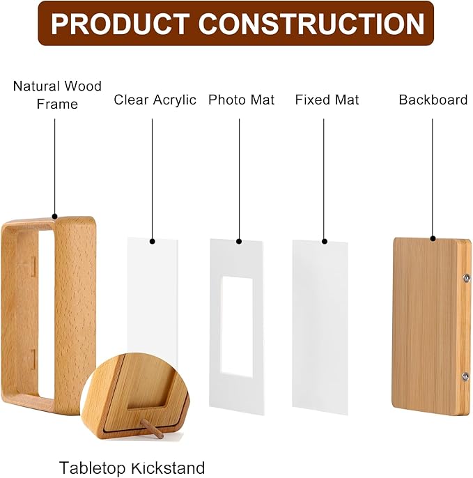 5x3.5 inch Natural Wood Picture Frame, Tabletop Wooden Small Photo Frame with Mat, Display Pictures 2x2.76 with Mat or 3.5x5 Without Mat for Desktop Display, Mini Photo Picture Frame (Beech)
