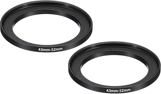 PATIKIL 43mm-52mm Metal Step Up Ring, 2 Pack Camera Lens Filter Adapter Ring Aluminum Filter Adapter Ring for Camera Lenses Hood, Black