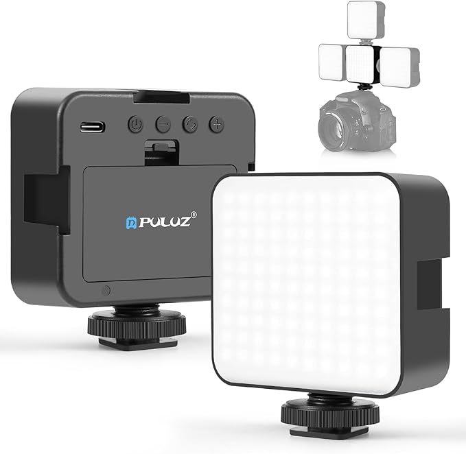 PULUZ 100 LED Video Light, 5W 3-Color Temperature Dimmable (2900K-6500K) Camera Fill Light with Cold Shoe Mount USB-C/AA Battery Powered for DSLR Camcorder Vlogging Macro Photography