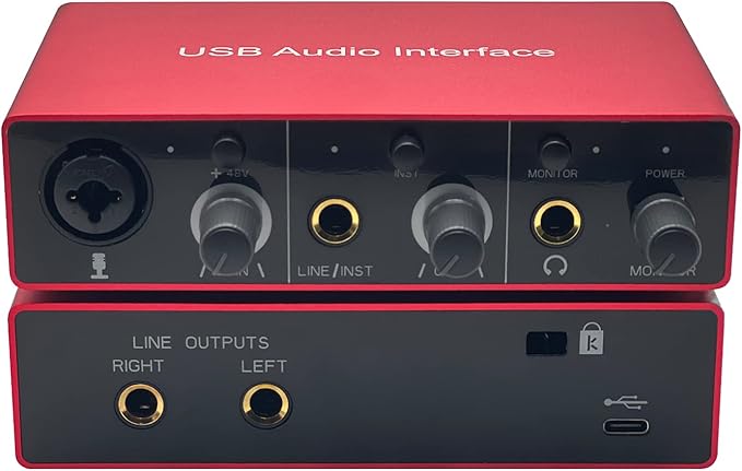 Audio Interface USB Audio Interface with Mic Preamplifier USB Audio Mixer Recorder with 48V Phantom Power, 24 Bit, Support Tablet, Computers and Other Equipment Recording （NO DAW Software included）