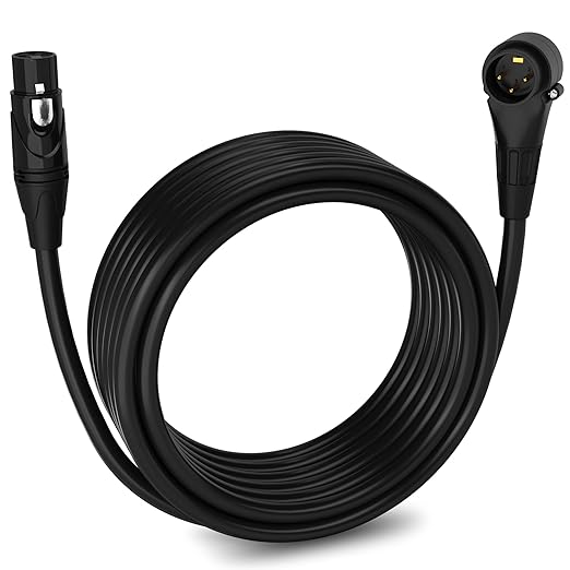 LyxPro 25 Feet Right Angle XLR Male to Female 3 Pin Mic Cord for Powered Speakers Audio Interface Professional Pro Audio Performance Camcorders DSLR Video Cameras and Recording Devices - Black