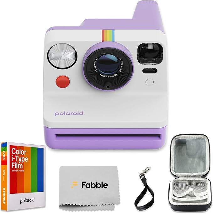 Polaroid Now Generation 3 I-Type Instant Camera (Purple) Bundle with Color I-Type Film (8 Exposures), Hard Protective Case, and Wrist Strap