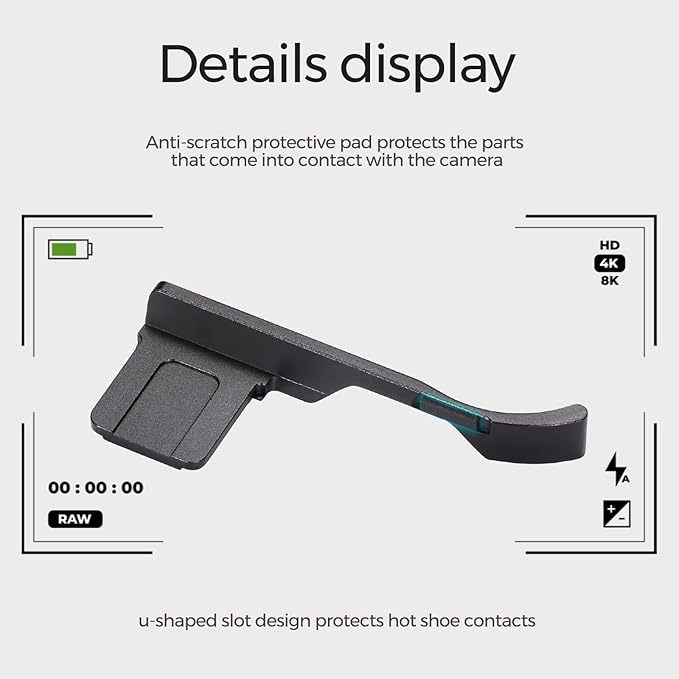 Thumb Grip with Hot Shoe Cover for Fujifilm X100V/X100VI Metal Camera Hot Shoe Thumb Hand Grip Accessories (Aluminum Alloy-Black)