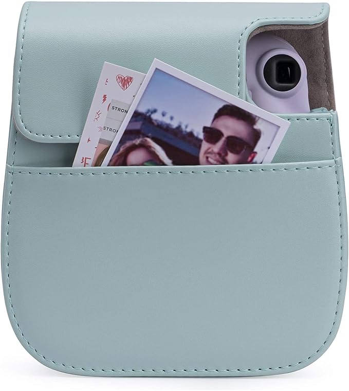 Frankmate Protective Case Fit for Fujifilm Instax Mini 12 11 9 8 Camera, PU Leather Camera Bag with Pocket and Adjustable Shoulder Strap (Cute Duck)