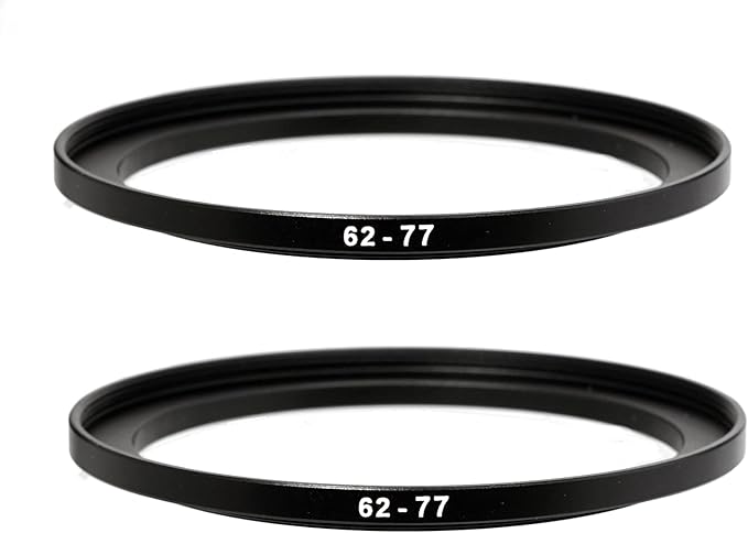 (2 Pcs) 62-77MM Step-Up Ring Adapter, 62mm to 77 mm Step Up Filter Ring, 62 mm Male 77 mm Female Stepping Up Ring for DSLR Camera Lens and ND UV CPL Infrared Filters Copy
