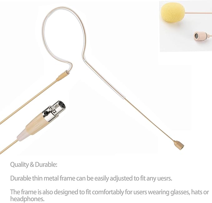 Headset Headworn Microphone - 3 Pin Mini XLR Head Microphone for AKG Samson Wireless System & Bodypack Transmitter – Beige Single Earhook Omnidirectional Headset Head Mic
