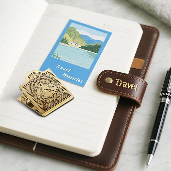 ANATTASOUL Journal Clip Vintage Mountain Forest and Moon Phase Metal Brass Clips, Decorative Heavy Duty Journal Page Holder Clips for Book, Paper, Bookmark