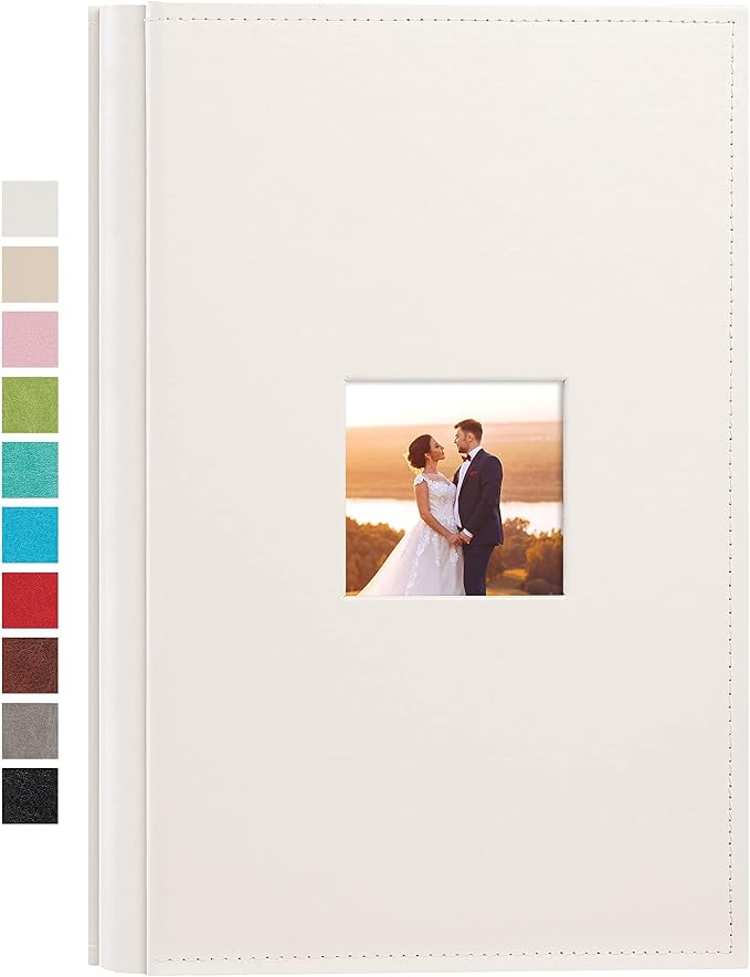 potricher Small Photo Album 4x6 300 Photos Leather Cover Picture Book with 300 Horizontal Pockets for Family Wedding Anniversary and Baby (White)