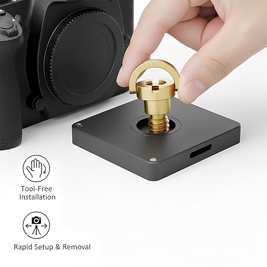 D-Type Screw 1/4" Brass Screw with D-Ring, 2 Pack Camera Tripod Screws for Mounting Case, Quick Release Plate and Cameras Accessories