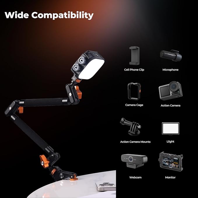 K&F CONCEPT 22" Magic Arm Clamp Kit, Overhead Desk Camera Mount, Long Articulating Friction Boom Arm for Phone, Action Camera, LED Light, Microphone
