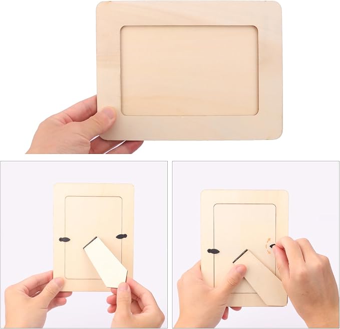 kukmakri 30 Pack Unfinished Wooden Picture Frames Set with 4x6 inch Photos, Wooden Frames for Crafts, Standing Postcard & Photos Picture Frame Set –Suitable for Crafts DIY, Souvenir decoration