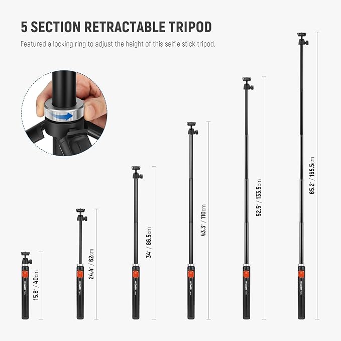 NEEWER Tripod for Cell Phone & Camera with Remote & Phone Holder Compatible with iPhone GoPro Canon Sony DSLR, 62.9" All Metal Portable Selfie Stick Travel Vlog Stand for Video Recording, TS05