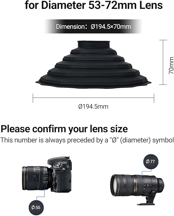 Silicone Lens Hood, Anti Reflection Lens Hood for Diameter 53-72mm Lens, Foldable Reversible Lens Shade for Canon RF 35mm EF-S 10-18 EF 50mm 28mm Nikon AF-S 50mm 18-105 Sony and More Lens