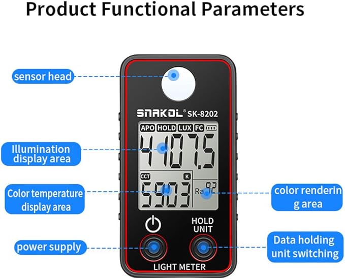 BSEWO Illuminance Meter,Color Temperature Tester High Precise Illuminance Meter 0.5-300000LUX LED Illumination Test Meter Photographic Luminance Measuring Device(Panel Color red and Blue Random)