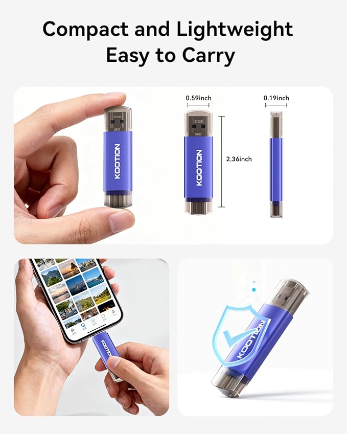 512GB USB C Flash Drive, KOOTION 2-in-1 Type-C Flash Drive USB-A & USB-C 3.0 Dual Drive OTG, Thumb Drive Memory Stick for Android Smartphone/Tablet/PC
