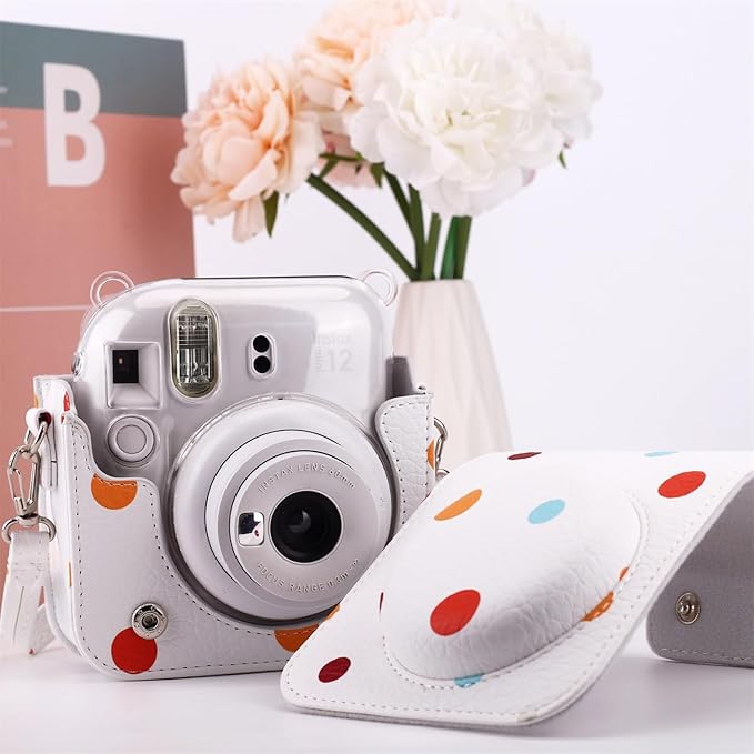 Frankmate Protective Case Compatible with Mini 12 11 9 8 Instant Film Camera with Pocket and Adjustable Strap (Polka Dot)